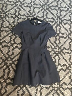 Zara Navy Short-Sleeve A-Line Midi Dress